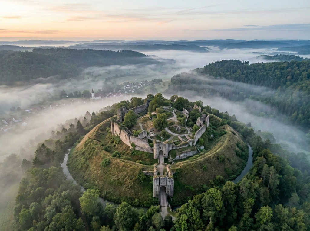 Nur Außenmauern mit Wall und Graben